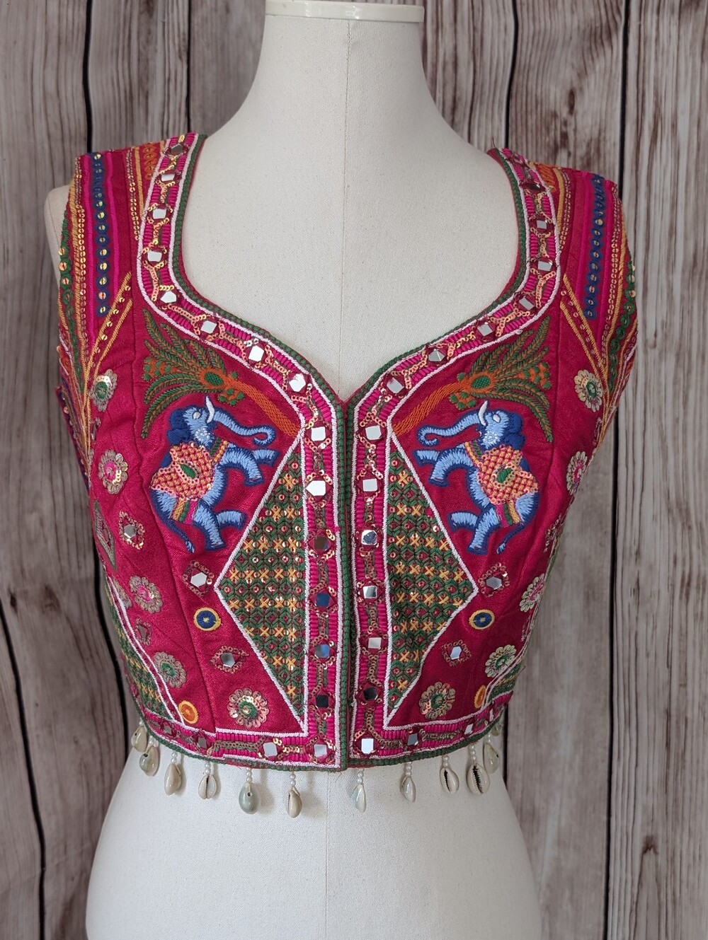 Rani Pink Embroidered Elephant Crop Top